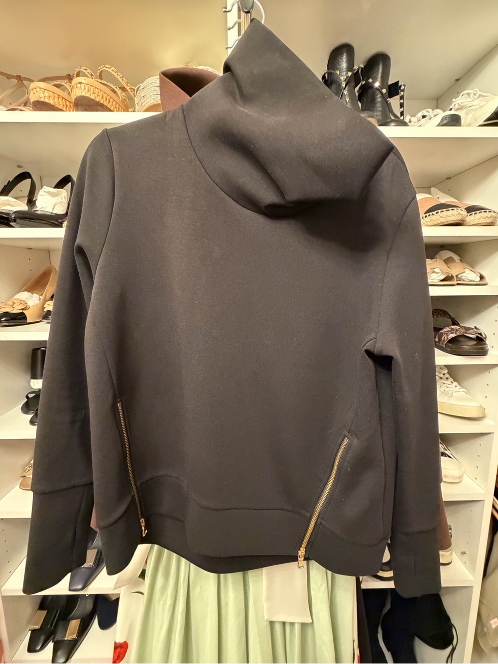 Addison Bay Black Cowl neck sweatshirt / pullover w/ Gold zippers - size XS